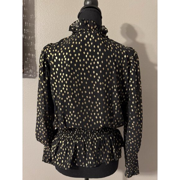 Vince Camuto Holiday Top Gold Black Sleeve Small Long Sleeve NEW - Picture 6 of 11